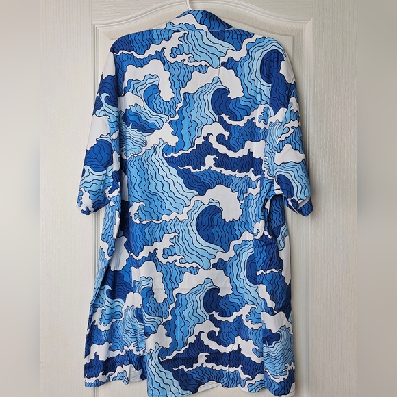 KYKU Men's Button Down Short Sleeve Shirt, One Pocket | Ocean Blue & White - Picture 6 of 9